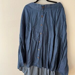 Indigo Button-Up Skirt with Wooden Buttons